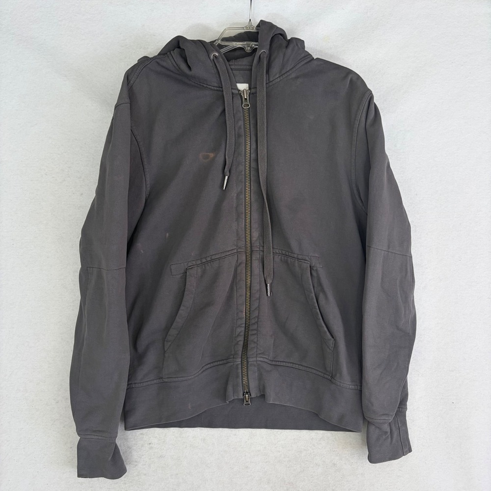 Buck Mason Men Small Interloop Full Zip Hoodie Jacket Charcoal Gray Cotton Blend